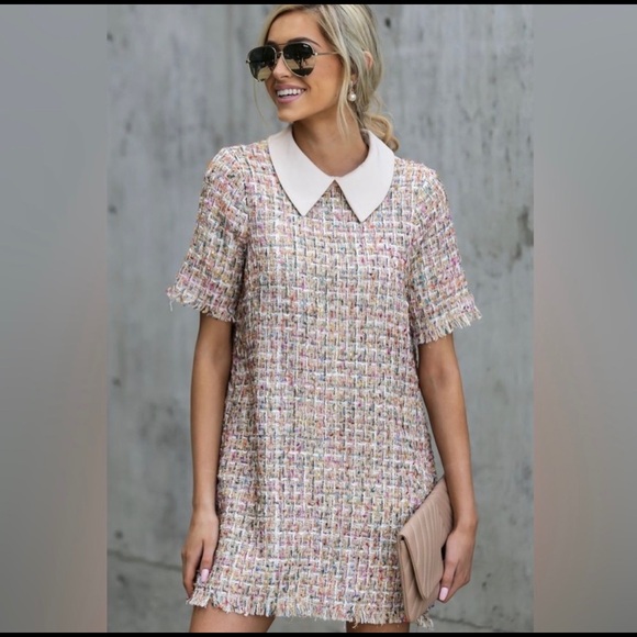 Red Dress Boutique Tweed Collared Dress With Removable Rhinestone Bow - Picture 8 of 8